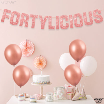 KatchOn, Fortylicious Pink Glitter Banner - Happy 40th Birthday Party Banner - 40th Wedding Anniversary Decorations - Milestone Birthday Party Decorations