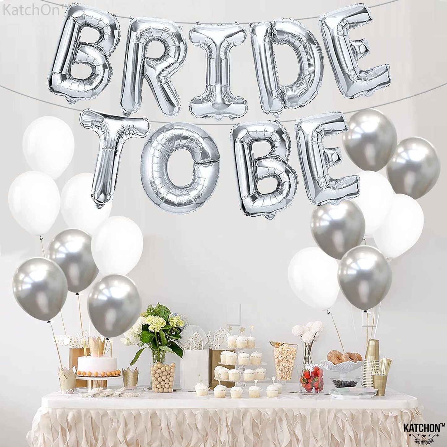 KatchOn, Big, Bride To Be Balloons Silver Set - Pack of 27 | Bride To Be Silver Balloons for Bachelorette Party Decorations | Bride To Be Decorations | Bachelorette Balloons, Bridal Shower Decorations