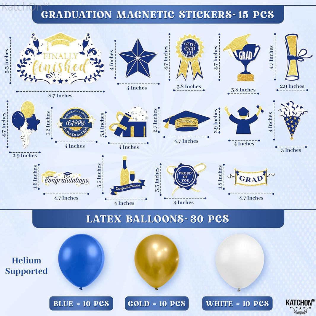 KatchOn, Blue and Gold Graduation Car Magnets with Balloons - Pack of 45 | Car Graduation Decorations Class of 2026 | Car Magnet Decorations for Parade, Car Decorations for Graduation Decorations 2026