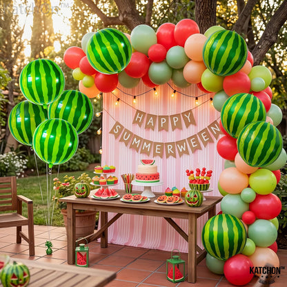 22 Inch Watermelon Balloons - Pack of 6, 4D Round One In A Melon Balloons | Summerween Party Decor | Watermelon Mylar Balloon, Watermelon Birthday Decorations | Summer Party Decoration, KatchOn