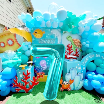 KatchOn, Aqua Blue 40 Inch Number 7 Balloon - 1pcs | Birthday Decorations for Boys & Girls | Unisex Ocean Themed 7th Birthday Party Supplies