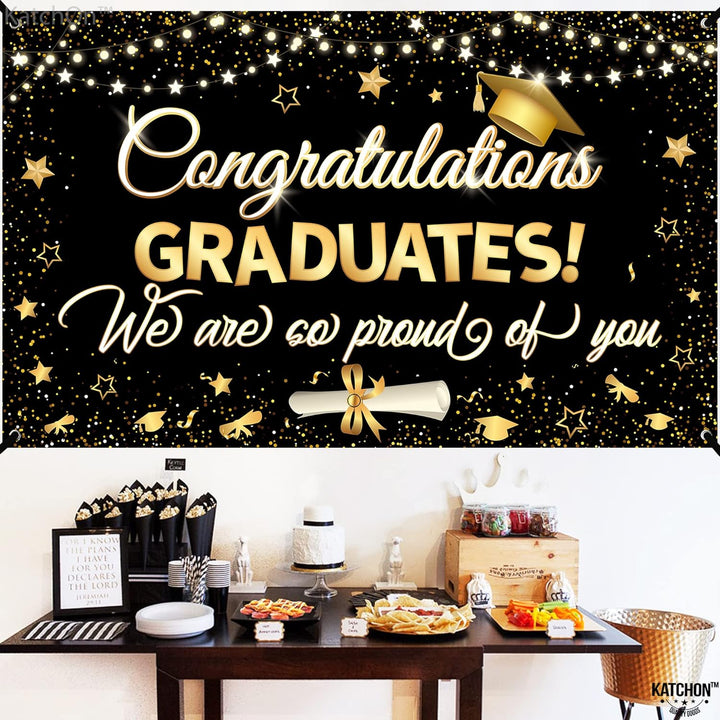 KatchOn, Congratulations Graduate Banner 2024 - Large 72x44 Inch | Black and Gold Graduation Backdrop, Graduation Decorations Class of 2024 | Congratulations Banner, 2024 Graduation Party Decorations