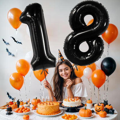 KatchOn, Black 18 Balloon Numbers - Giant, 40 Inch | 18 Balloon for 18th Birthday Decorations for Boys, Girls | Black Party Decorations | 18 Balloons for 18th Happy Anniversary Decorations