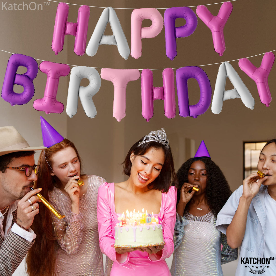 Katchon, Pink and Purple Happy Birthday Balloons - 16 Inch | Unicorn Happy Birthday Balloon Banner | Unicorn Birthday Decorations | Happy Bday Banner for Pink and Purple Party Decorations