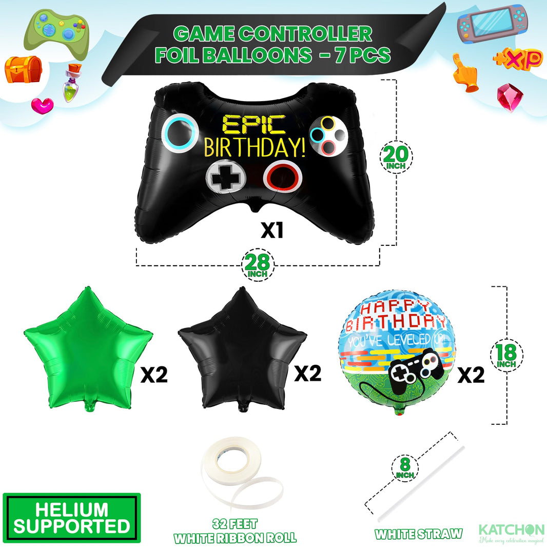 KatchOn, Huge Video Game Balloons , Pack of 7 - Video Game Birthday Decorations | Gaming Balloons, Gamer Birthday Party Decoration | Gamer Balloon for Birthday Party | Level Up Birthday Decorations