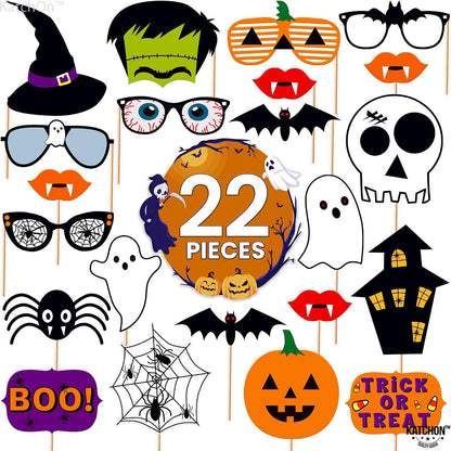 KatchOn Scary Halloween Photo Booth Props, Pack of 22
