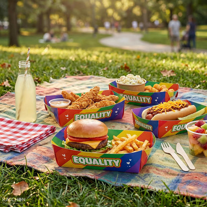KatchOn, Pride Food Tray Disposable - Pack of 50 | Paper Boats for Rainbow Party Decorations, Pride Decorations | Nacho Serving Container for Rainbow Decoration, Gay Decor, LGBT Pary Supplies