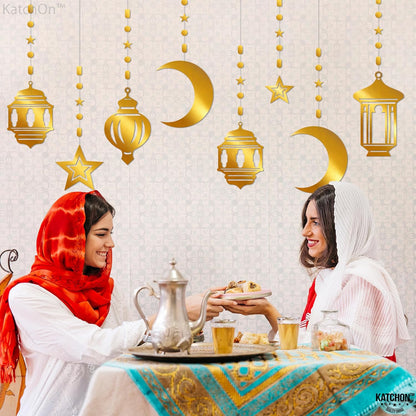 KatchOn, Hanging Ramadan Decorations for Home - Pack of 8 | Ramadan Moon Decor for Ramadan Hanging Decorations | Lantern Moon and Stars Decorations, Eid Mubarak Decoration | Eid Decorations for Home