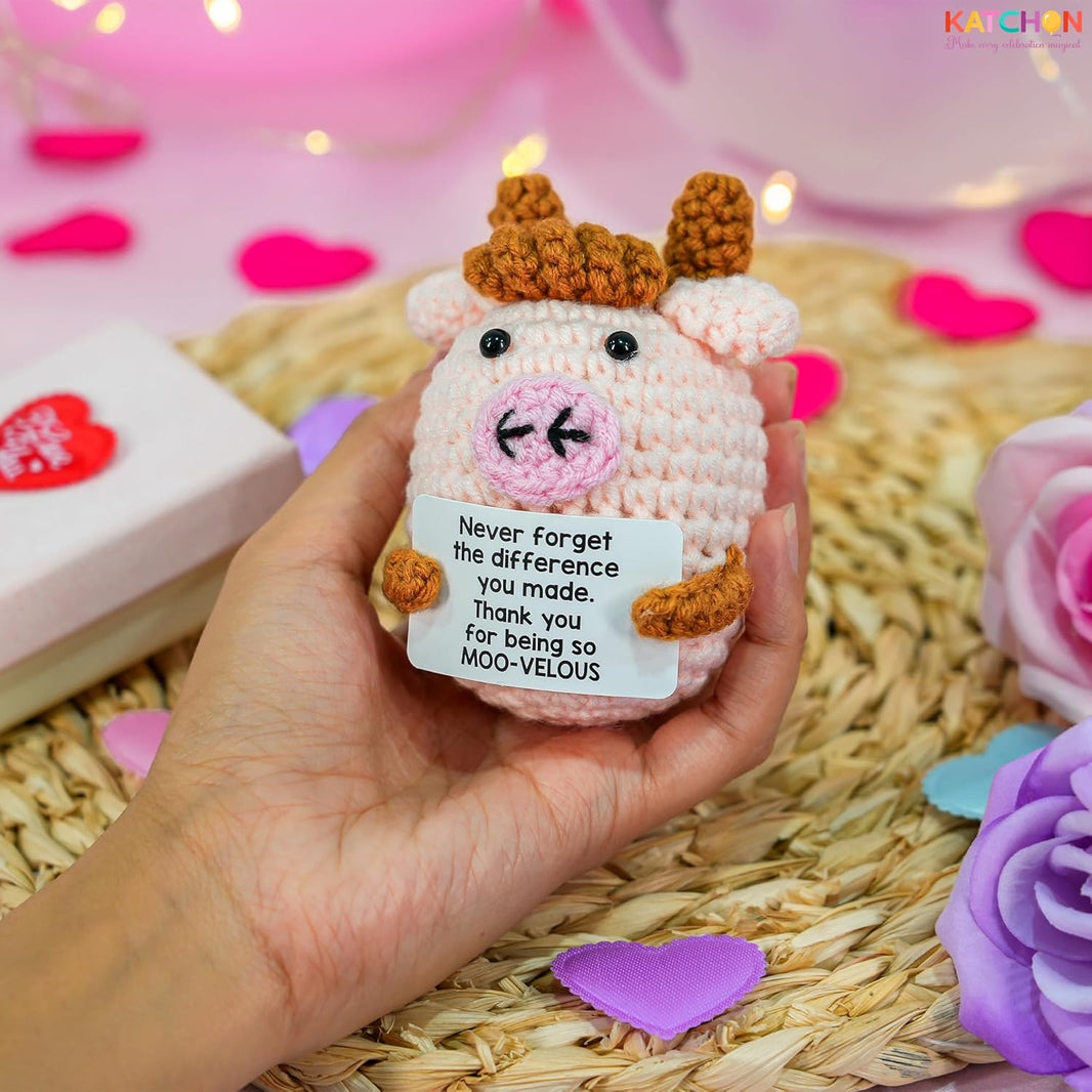 KatchOn, Mini Highland Cow Valentines Day Gifts for Her | Emotional Support Crochet Gifts for Women, Men, Coworker, Friends, Teen | Positive Crochet Animals | Birthday Gifts for Women