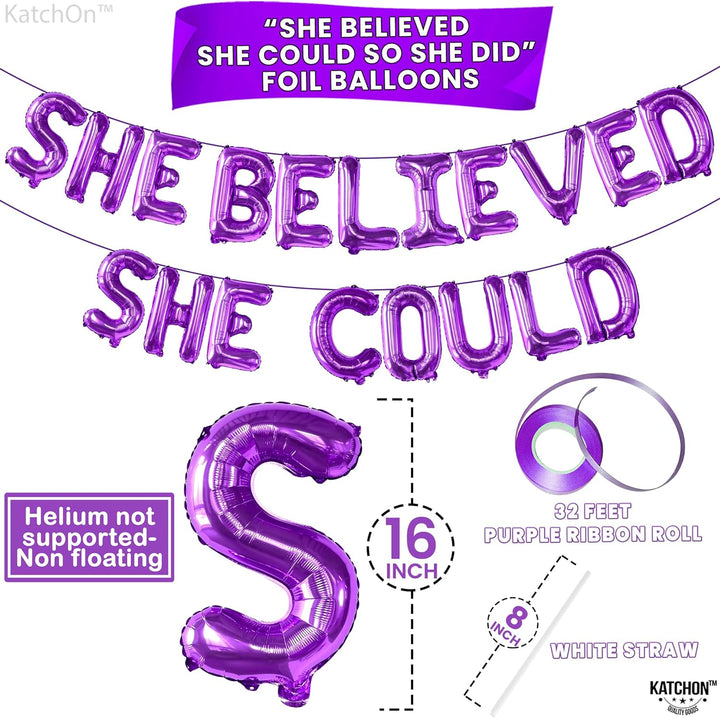 KatchOn, Purple She Believed She Could So She Did Balloons - 16 Inch | Graduation Balloons, Congratulations Decorations | 2024 Graduation Party Decorations, Purple Graduation Decorations Class of 2024