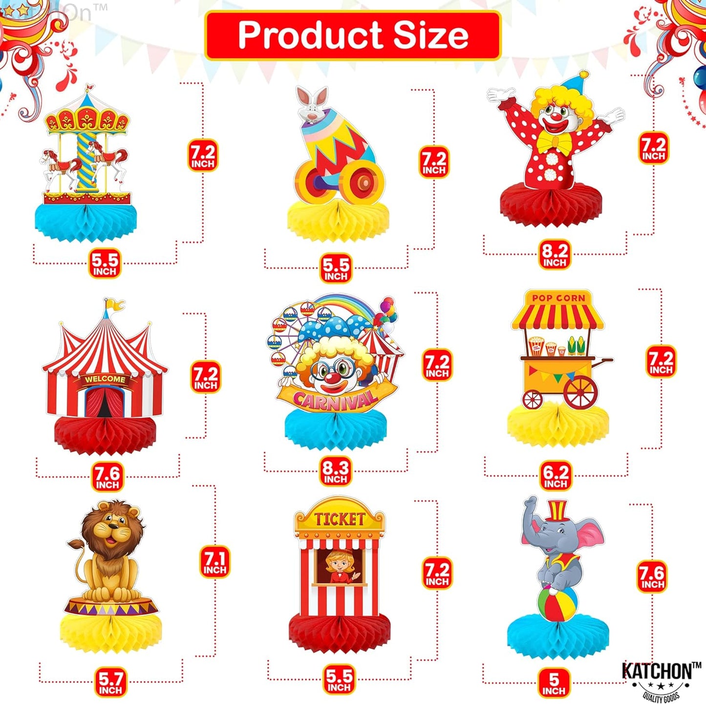 KatchOn, Carnival Centerpieces for Tables Decorations - Pack of 9 | Carnival Theme Party Decorations | Carnival Table Decorations for Circus Theme Party Decorations | Carnival Themed Centerpieces