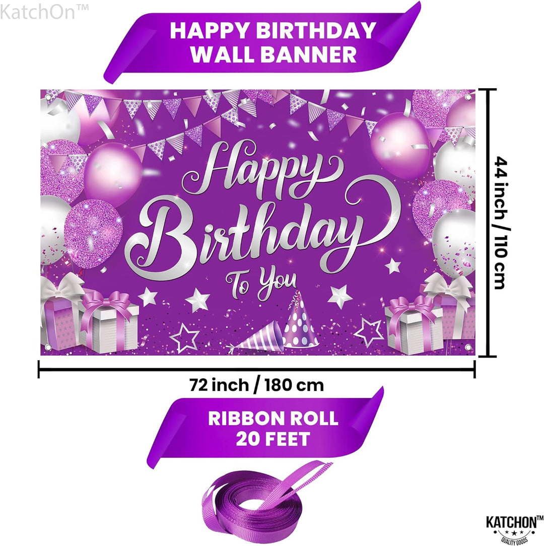 KatchOn, Purple Happy Birthday Banner - XtraLarge, 72x44 Inch | Purple Happy Birthday Banner Decor | Birthday Banner Purple for Happy Birthday Decorations | Happy Birthday Purple Banner Decorations