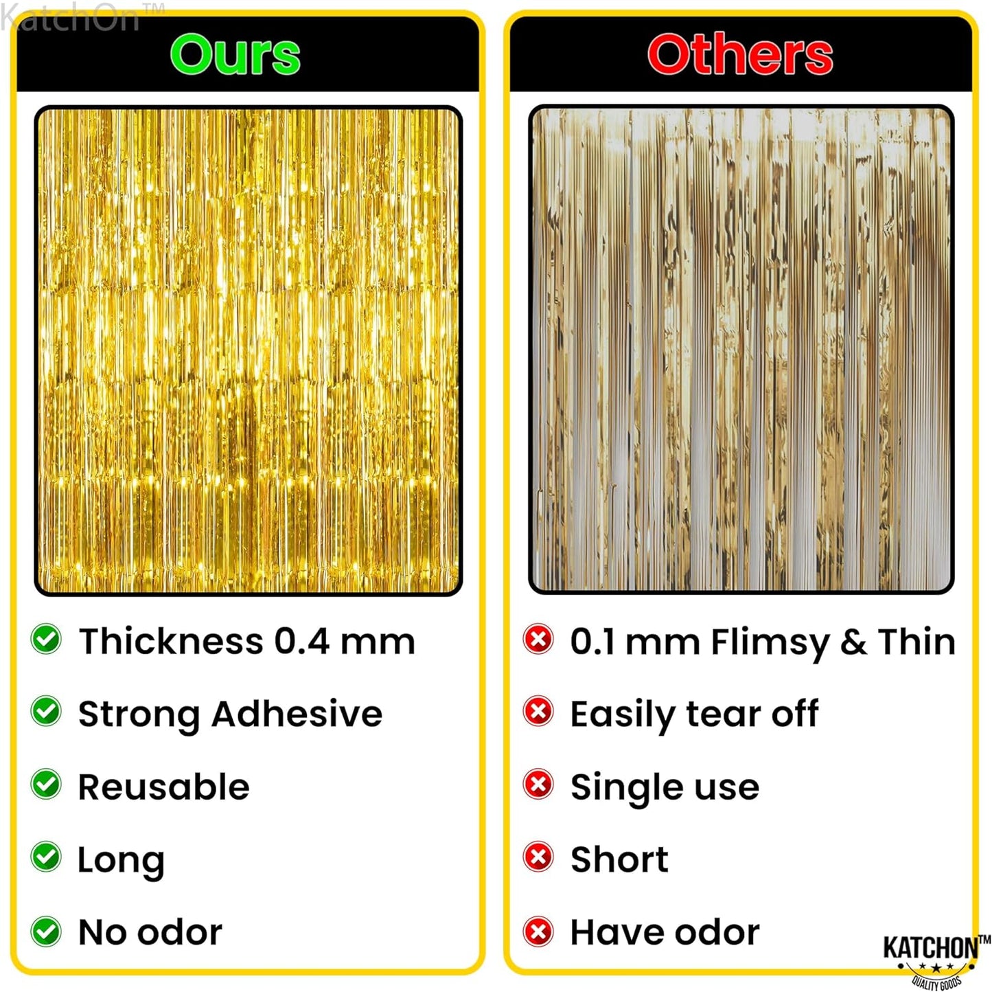 KatchOn, XtraLarge Gold Fringe Curtain Backdrop - 8x3.2 Feet, Pack of 2 Gold Streamers Party Decorations | Gold Foil Curtain for Gold Party Decorations | Gold Streamer Backdrop, Graduation Decorations