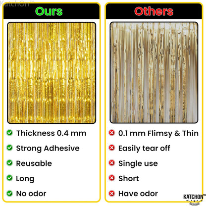 KatchOn, XtraLarge Gold Fringe Curtain Backdrop - 8x3.2 Feet, Pack of 2 Gold Streamers Party Decorations | Gold Foil Curtain for Gold Party Decorations | Gold Streamer Backdrop, Graduation Decorations