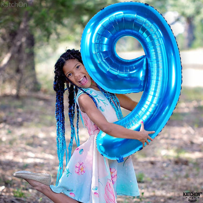 KatchOn, Giant Blue Number 9 Balloon - 40 Inch | Foil 9 Birthday Balloon for 9th Birthday Decorations | 9th Anniversary Decoration | Blue Party Decoration