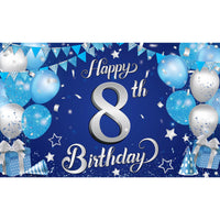 KatchOn, XtraLarge Silver and Blue Happy 8th Birthday Banner - 72x44 Inch | 8th Backdrop for Happy Birthday Decorations | Blue and Silver Party Decorations