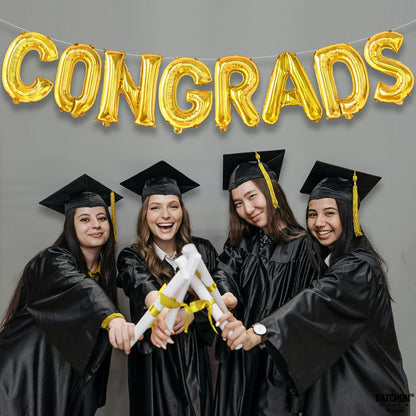 Graduation Decorations 2026 | Gold Congrats Balloons - 16 Inch | Foil Gold Congrats Balloons for 2026 Graduation Decorations | Graduation Balloons Banner | Congratulations Banner - KatchOn