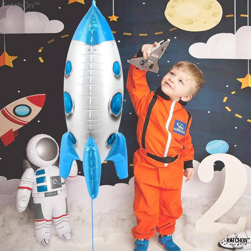 KatchOn, Big 33 Inch Blue Rocket Balloon - Space Birthday Decorations | Large Rocket Ship Balloon | Space Balloons for Space Decorations | Blue Space Ship Balloon for Outer Space Party Decorations