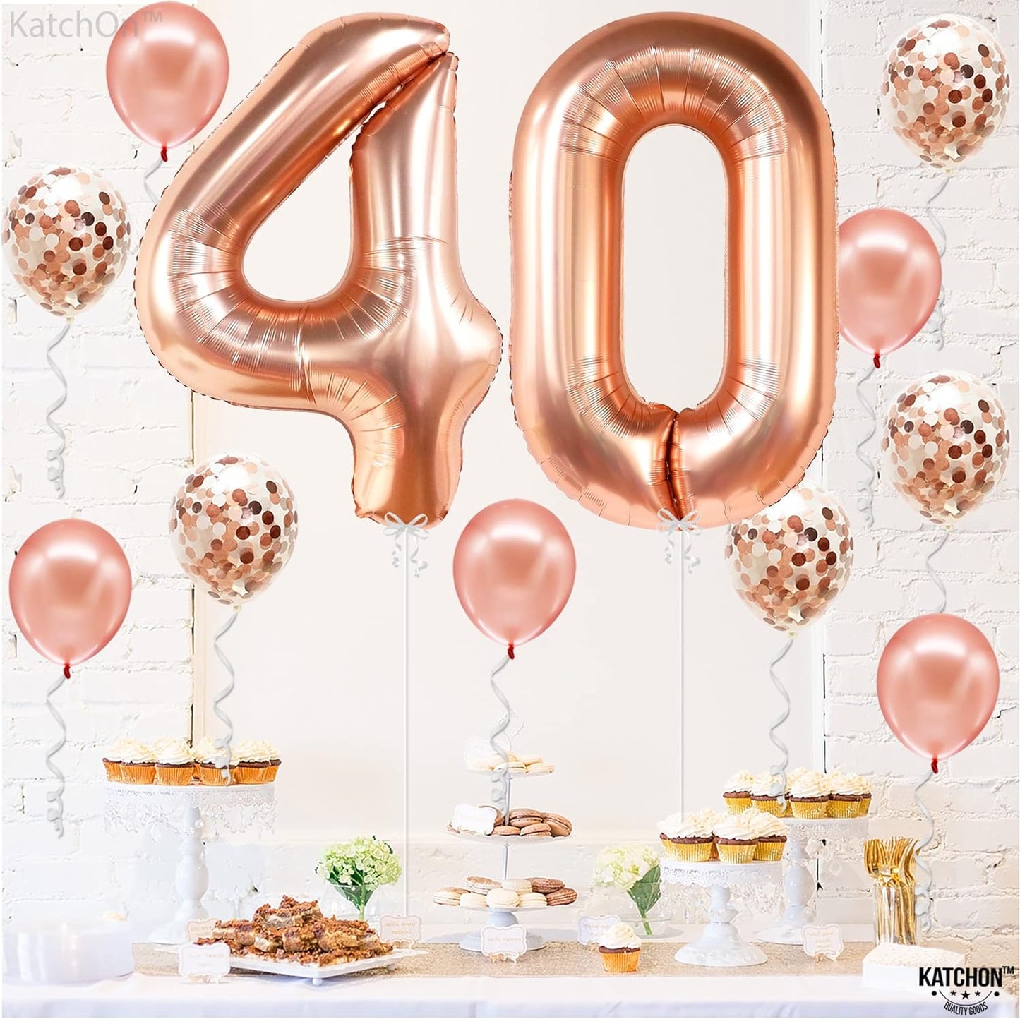 KatchOn, Giant Rose Gold 40 Balloon Numbers - 40 Inch | Rose Gold 40th Birthday Balloons for Women | 40th Birthday Decorations Women | 40 Birthday Balloons for Women | 40 and Fabulous Decorations