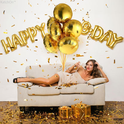 KatchOn, Big, Gold Foil Balloons - 18 Inch, Pack of 6 | Gold Balloons for Party Decorations | Round Shape Balloons for Bridal Shower, Birthdays | Gold Mylar Balloons for Graduation Decorations 2024