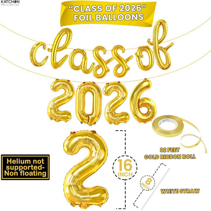 KatchOn, Graduation Decorations 2026 | Gold Class of 2026 Balloons Banner - Script, 16 Inch | Graduation Balloons 2026 | Class of 2026 Balloon for Grad Decorations