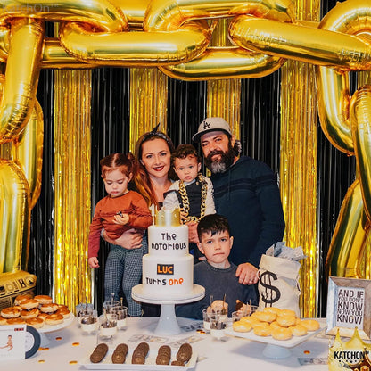 KatchOn, Big Gold Chain Balloons Garland - 16 Inch, Pack of 30 | Gold Chain Link Balloons for 90s Party Decorations | Hip Hop Party Decorations | Chain Balloons Gold for Buchona Party Decorations