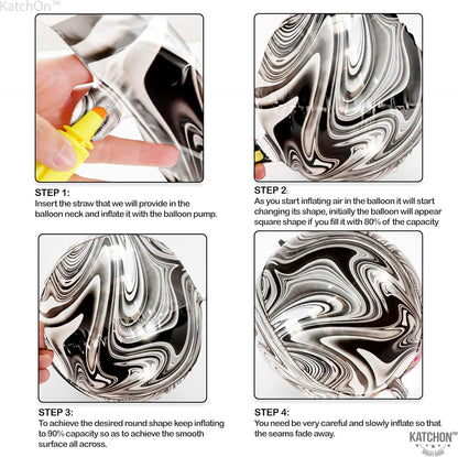 KatchOn, Black and White Marble Balloons - Large 22 Inch, Pack of 6 | 4D Round Black Marble Balloons for Black and White Party Decorations, Birthday, Bachelorette, Halloween Decorations