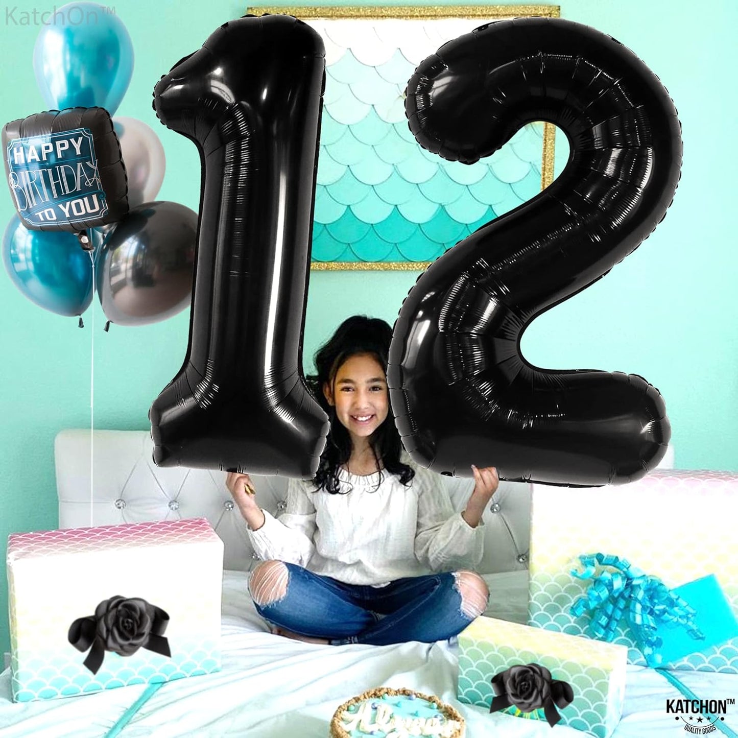 KatchOn, Giant Black 12 Balloon Number - 40 Inch | 12 Birthday Balloon, 12 Birthday Decorations Boy | Black Number 12 Balloon for Birthdays | Happy 12th Birthday Decorations Boy | 12th Birthday Party