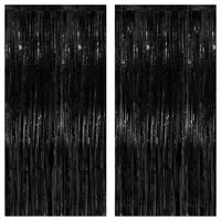 KatchOn XtraLarge Black Streamers - 3.2x8 Feet, Pack of 2 | Fringe Backdrop for Black Party Decorations | Tinsel Backdrop for Birthday, Bachelorette, Anniversary, | New Years, Halloween Decorations