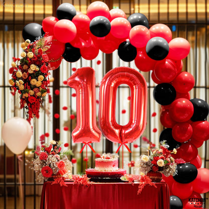 KatchOn, Giant Red 10 Balloon Number - 40 Inch | 10th Birthday Decorations | Balloons for 10 Birthday Decorations Red | Red Number 10 Balloons