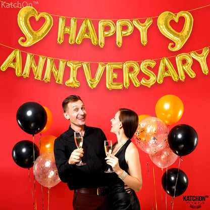 KatchOn, Gold Happy Anniversary Balloons Letters - 18 Inch, Heart Balloons Foil | Gold Happy Anniversary Banner for happy anniversary Decorations