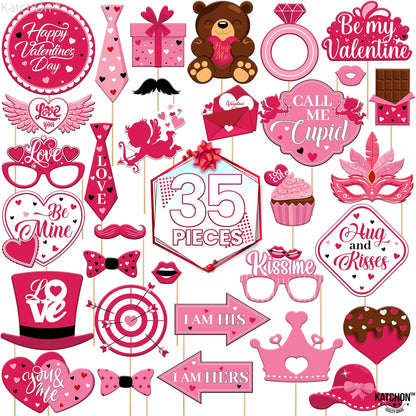 KatchOn, Pink Valentines Day Photo Props - Huge, Pack of 35 | Valentines Photo Booth Props for Valentines Day Decorations | Valentines Photo Props, Valentine Decorations | Galentines Day Decoration