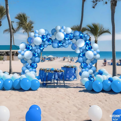 KatchOn, 180 Pcs Blue Balloons Garldan Arch Kit - Different Sizes 18, 10, 5 Inches | Pastel Blue and Metallic Blue Latex Balloons for Blue Birthday Decorations | Latex Balloons, Blue Party Decorations