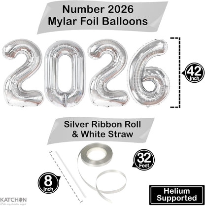 Silver Graduation Decorations 2026 | Giant, 42 Inch, Foil 2026 Graduation Balloons Class of 2026 Decorations | 2026 Balloons Number, Graduation Party Decorations | Prom Decorations 2026