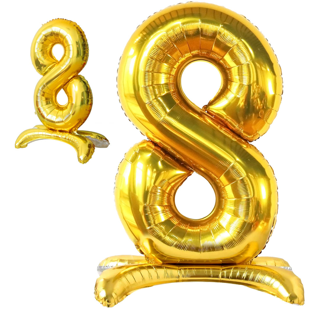 KatchOn, Gold Self Standing Number 8 Balloon - 40 Inch | 8th Birthday Balloon for 8th Birthday Decorations Boy | Golden 8 Year Old Girl Birthday Decorations | Gold 8 Number Anniversary