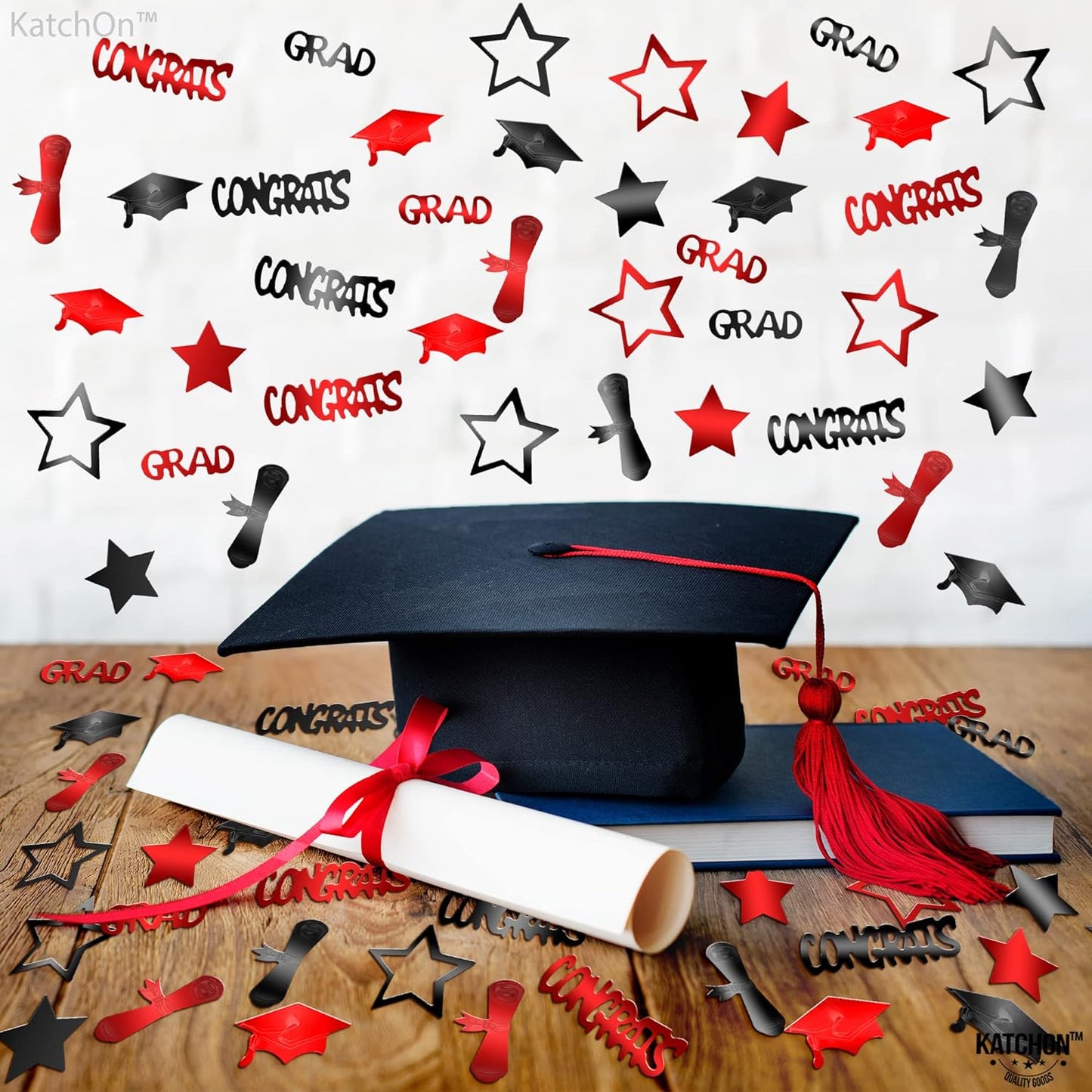 KatchOn, Graduation Confetti 2024 - Pack of 1300 | Grad Confetti 2024, Red and Black Graduation Decorations Class of 2024 | Graduation Centerpieces for Tables 2024 | Graduation Party Decorations 2024