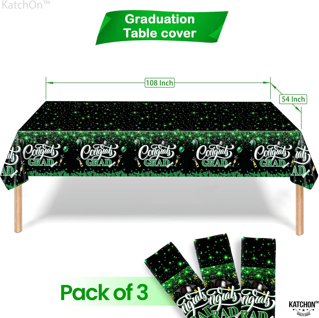 KatchOn, Green and Black Graduation Tablecloths - XtraLarge 108x54 Inch, Pack of 3 | Green and Black Graduation Decorations 2026 | Graduation Tablecloth 2026, Graduation Table Decorations