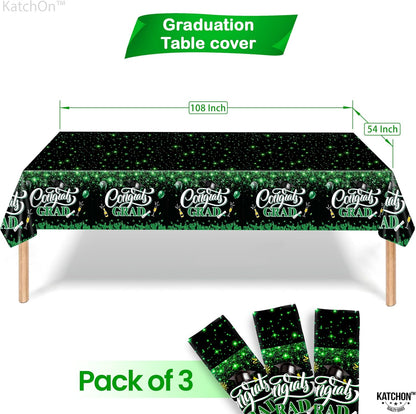 KatchOn, Green and Black Graduation Tablecloths - XtraLarge 108x54 Inch, Pack of 3 | Green and Black Graduation Decorations 2026 | Graduation Tablecloth 2026, Graduation Table Decorations