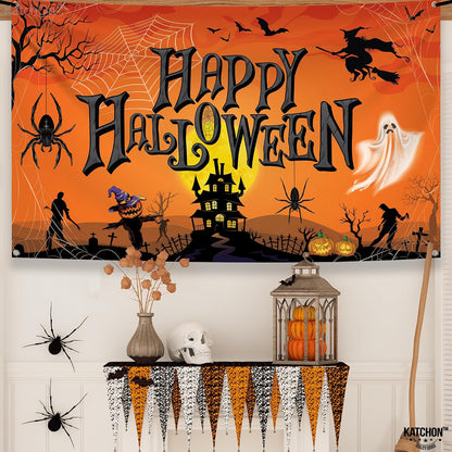 KatchOn Orange Happy Halloween Banner 72x44 Inch