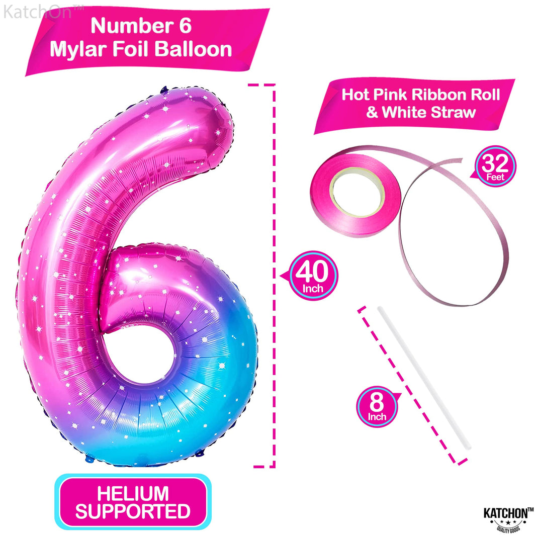 KatchOn, Giant Rainbow Number 6 Balloon - 40 Inch | Galaxy Number 6 Balloon | 6th Birthday Decorations For Girls, Boys | Number Six Birthday Balloon for 6th Birthday Decorations