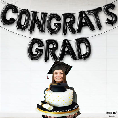 Graduation Decorations 2026 | Black Congrats Grad Balloons - 16 Inch | Black Congrats Grad Banner | Graduation Balloon Banner For Congrats Grad Decorations, Congratulations Decorations, KatchOn
