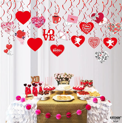 KatchOn, Valentines Hanging Swirls - Large, Pack of 30, No DIY | Valentines Day Hanging Decorations | Hanging Valentines Day Decorations | Hanging Hearts Decorations for Valentines Day Decor