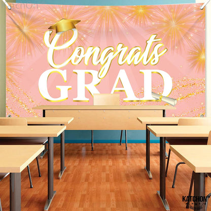 Graduation Decorations 2026 Congrats Grad Banner Rose Gold - 72x44 Inch | Graduation Banner for Class of 2026 Decorations | Rose Gold Graduation Party Decorations 2026, KatchOn