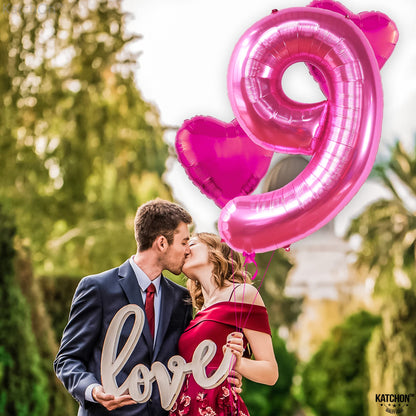 KatchOn, Giant Hot Pink Number 9 Balloon - 40 Inch | Foil 9 Birthday Balloon for 9th Birthday Decorations | 9th Anniversary Decoration | Hot Pink Party Decoration