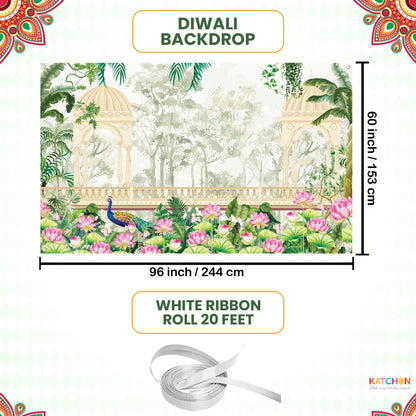 KatchOn, Peacock Photo Backdrop - 7.5×5 feets | Peacock Party Decorations | Mandir Backdrop, Indian Traditional Banner for Navratri, Durga Puja, Wedding, Housewarming Pooja | Happy Diwali Banner