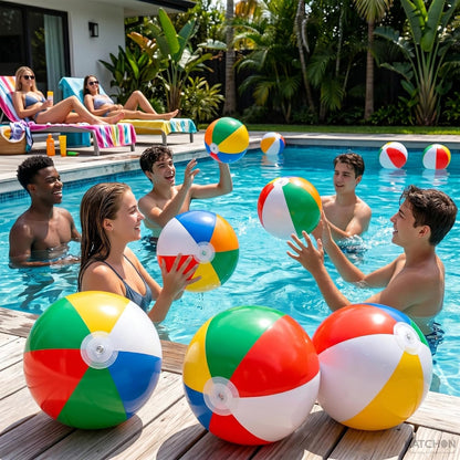KatchOn 12 Pcs Inflatable Beach Balls Bulk, 12 Inch Rainbow Beach Balls | Blow Up Beach Balls for Pool Party Supplies, Beach Party Decorations, Summer Water Games, Hawaiian Luau Party Decorations
