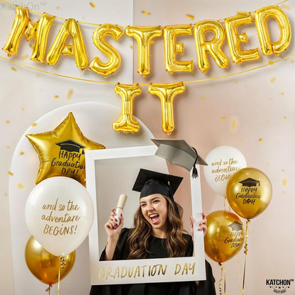 KatchOn, Gold Mastered It Balloons - 16 Inch | Gold Foil Graduation Balloons 2026 | 2026 Graduation Decorations | She Mastered It Grad Decorations Class of 2026 | Grad Party Decorations 2026