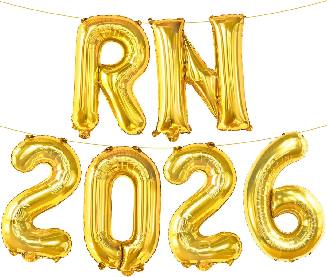 KatchOn, Gold RN 2026 Balloons - 16 Inch | RN Balloons Graduation | Rn Balloon Letters,Nurse Graduation Decorations 2026 | RN Graduation Party Decorations | Nursing School Graduation Decorations 2026