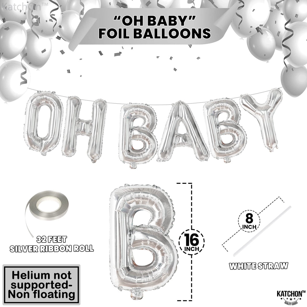 KatchOn, Silver Oh Baby Balloon - 16 Inch | Silver Oh Baby Balloons for Gender Reveal Decorations | oh baby Banner for Baby Shower Decorations | oh baby Balloons Letters