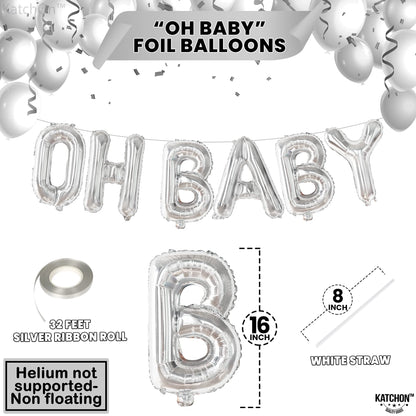 KatchOn, Silver Oh Baby Balloon - 16 Inch | Silver Oh Baby Balloons for Gender Reveal Decorations | oh baby Banner for Baby Shower Decorations | oh baby Balloons Letters